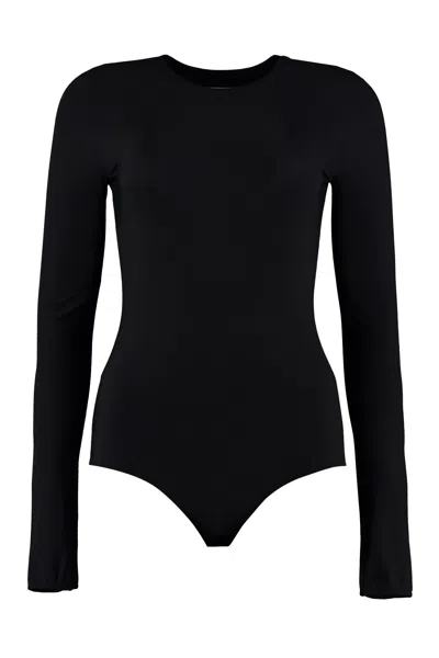 Maison Margiela Beige Second Skin Lycra Bodysuit With Long Sleeves And Crew Neck In Black