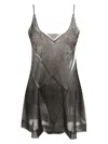 Maison Margiela Layered Metallic Playsuit With Sheer Spaghetti Straps In Black