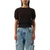 Maison Margiela Short Sleeve Wool Knit Crewneck Top In Dark Brown