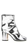 Maison Margiela Tabi Split-toe Crinkled Metallic Patent-leather Ankle Boots In Silver