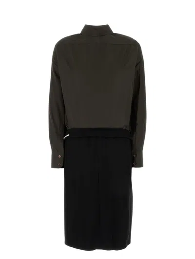 Maison Margiela Women's Two-tone Poplin And Wool Shirt Dress | Size Fr 40f | S51dd0026mtn066 Color 814 Color 001f