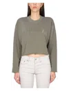 Maison Margiela Logo Cotton Jersey Crewneck Sweatshirt In Military Green