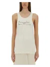 Maison Margiela Beige Top With Wide Neckline And Logo Printed On The Front In Viscose And Cotton Blend Woman