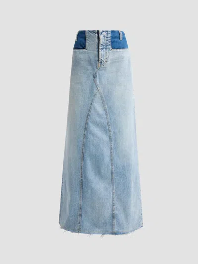 Maison Margiela Denim Maxi Skirt With Iconic White Stitching And Raw Hem In Blue
