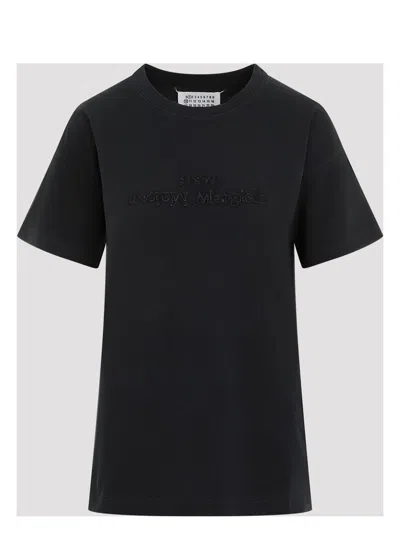 MAISON MARGIELA WOMEN'S WASHED BLACK T-SHIRT WITH EMBROIDERED LOGO
