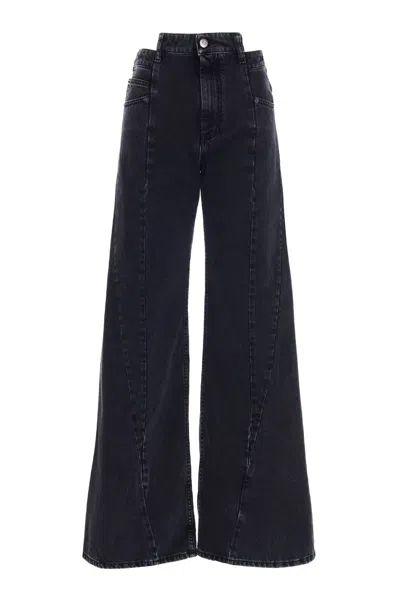 Maison Margiela Asymmetric Wide Leg Cotton Denim Jeans In Black