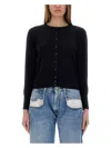 Maison Margiela Long-sleeved Knitted Cardigan In Blue