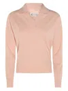 Maison Margiela Light Pink Wool Polo Shirt With Open Collar And Ribbed Edges In Pink