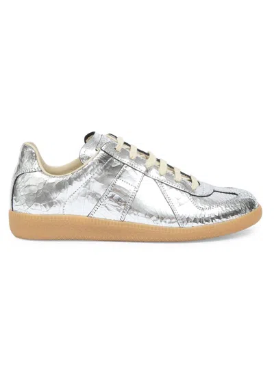 Maison Margiela Xo Replica Metallic Leather Low-top Sneakers In Silver