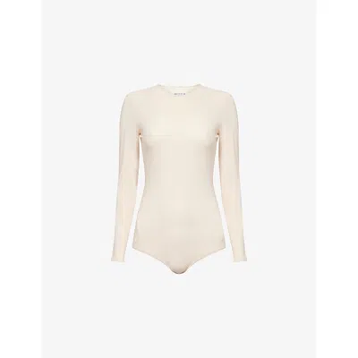 Maison Margiela Womens Almond Round-neck Long-sleeves Woven Bodysuit In Brown