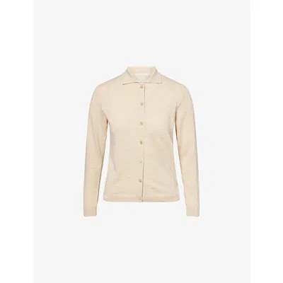 Maison Margiela Womens Beige Collared Patch-embroidered Wool-blend Cardigan In Neutral