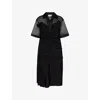 Maison Margiela Womens Mesh-panels Short-sleeves Woven Midi Dress Black And Black In Black And Black