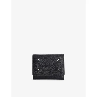 Maison Margiela Womens Black Four-stitch Leather Trifold Wallet