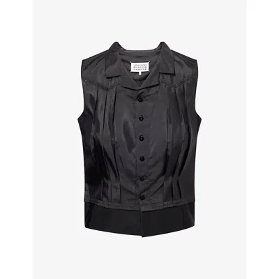 Maison Margiela Womens Black Pleated Sleeveless Woven Top