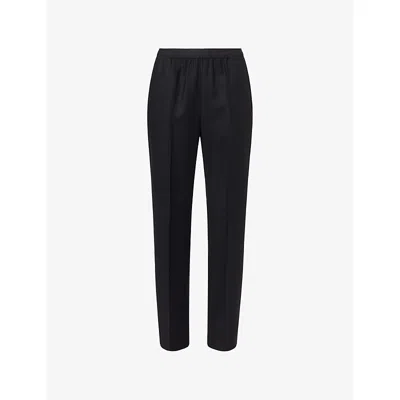 Maison Margiela Womens Black Pleated Straight-leg Wool Trousers
