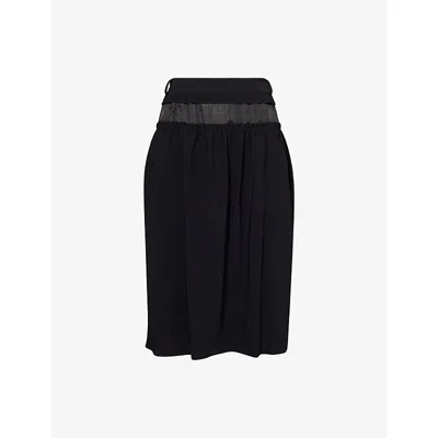 Maison Margiela Womens Black Satin-waistband Regular-fit Stretch-woven Midi Skirt