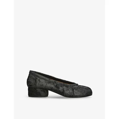 Maison Margiela Womens  Tabi Ballerina Leather Heeled Shoes In Black