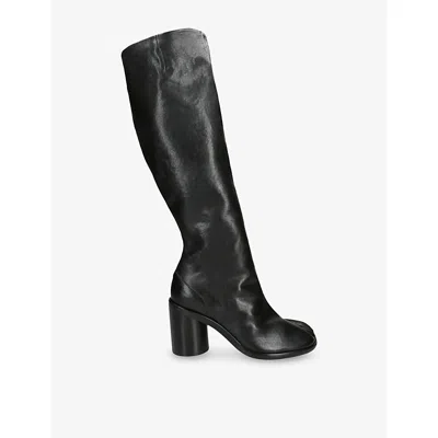 Maison Margiela Womens Black Tabi Leather Heeled Knee-high Boots Eur 37 / 4 Uk