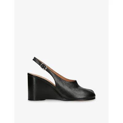 Maison Margiela Womens Black Tabi Leather Slingback Wedges Eur 36 / 3 Uk