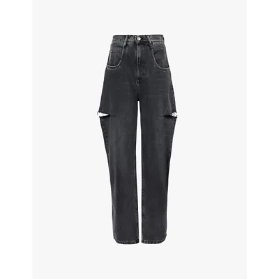 Maison Margiela Slashed Faded-wash Wide-leg Mid-rise Jeans In Black Washed