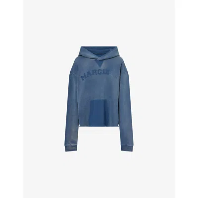 Maison Margiela Womens Blue Dropped-shoulders Relaxed-fit Cotton-jersey Hoody