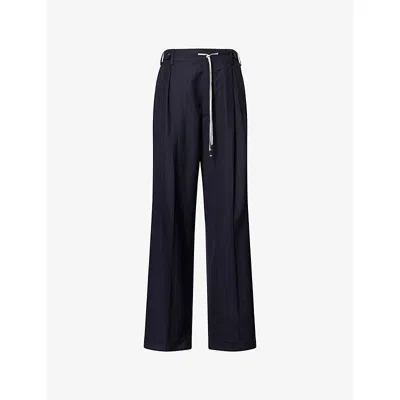 Maison Margiela Womens Blue Striped Straight-leg Wool Trousers