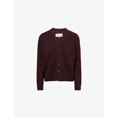 Maison Margiela Womens Burgundy Dark Brown Bouclé V-neck Wool-blend Cardigan