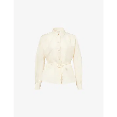 Maison Margiela Womens Butter Belted Long-sleeve Silk And Cotton Shirt In Neutral