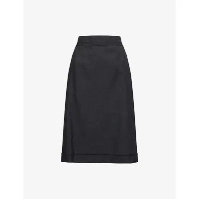 Maison Margiela Womens Carbon Melange Black Contrast-satin High-waist Woven Midi Skirt