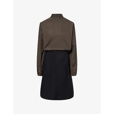 Maison Margiela Womens Twisted Shirt Cotton-wool Blend Midi Dress Dark Brown And Black