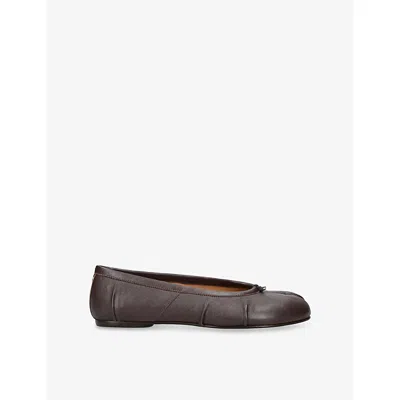 Maison Margiela Womens Dark Brown Tabi Leather Ballet Flats Eur 37 / 4 Uk