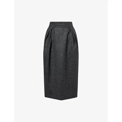 Maison Margiela Womens Dark Grey Melange Front-pleat High-rise Wool Midi Skirt In Gray