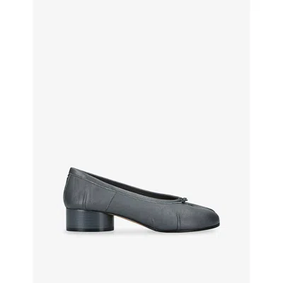 Maison Margiela Womens Grey Mid Tabi Ballerina Leather Heeled Shoes Eur 38.5 / 5.5 Uk In Gray