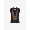 Maison Margiela Womens Black Fern Green Contrast V-neck Cotton-blend Top In Black