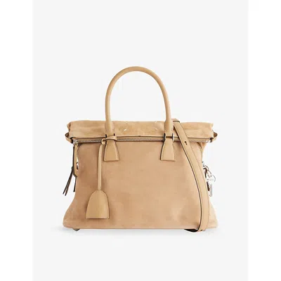 Maison Margiela Womens Camel Soft 5ac Medium Suede Top Handle Bag In Nude