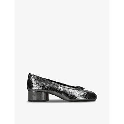 Maison Margiela Tabi Ballerina Split-toe Crinkled Glossed-leather Pumps In Grey