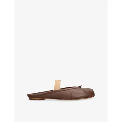 Maison Margiela Tabi Frayed Split-toe Leather Ballet Flats In Brown