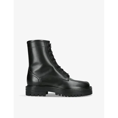 MAISON MARGIELA WOMENS BLACK TABI COMBAT LEATHER ANKLE BOOTS EUR 37 / 4 UK