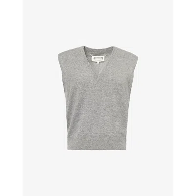 MAISON MARGIELA WOMENS MEDIUM GREY KNITTED V-NECK WOOL VEST XS