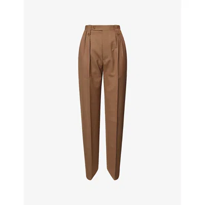 Maison Margiela Womens  Pleated Tailored Wool Trousers In Brown
