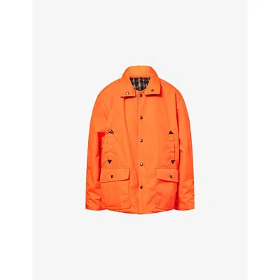 MAISON MARGIELA WOMENS ORANGE FLUO BLACK CHECK RELAXED-FIT BUTTONED-COLLAR WOVEN JACKET
