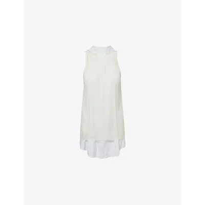 Maison Margiela Womens  Check-pattern Overlay-panel Cotton-poplin Mini Dress In Pale Grn/ L Grn/white