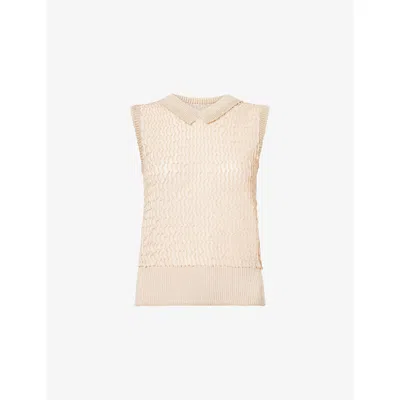 Maison Margiela Womens Pale Pink Scalloped-stitch Collared Knitted Vest