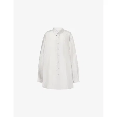 Maison Margiela Womens Pearl Grey Oversized Long-sleeves Woven Shirt In White