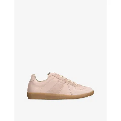Maison Margiela 'replica' Pink Low Top Sneakers With Suede Details And Logo On The Tongue In Leather Woman In Beige