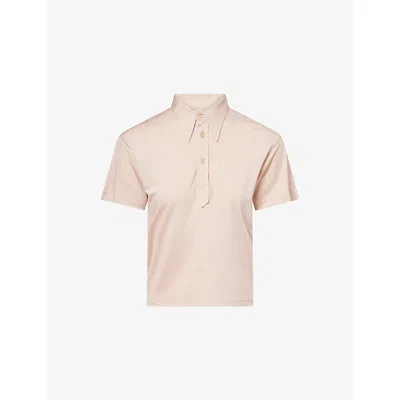 Maison Margiela Womens  Short-sleeve Logo-embroidered Stretch-woven Polo Shirt In Pink