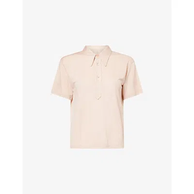 Maison Margiela Womens Umber Short-sleeve Logo-embroidered Stretch-woven Polo Shirt In Pink