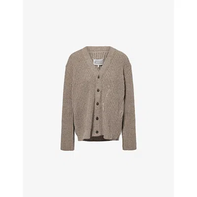 Maison Margiela Womens Walnut V-neck Knitted Wool And Cotton-blend Cardigan In Brown