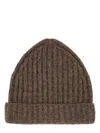 Maison Margiela Knit Hat With Folded Brim And Ribbed Texture In Brown