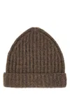 Maison Margiela Knit Hat With Folded Brim And Ribbed Texture In Brown